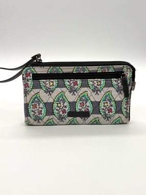 Vera Bradley Gray Wristlet Clutch with Green and Pink Teardrop Pattern
